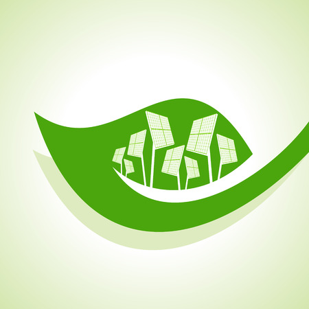 Ecology Concept - Solar panel with leafのイラスト素材