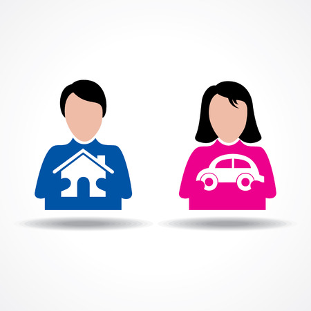 Male Female thinking about their home and car stock vectorのイラスト素材