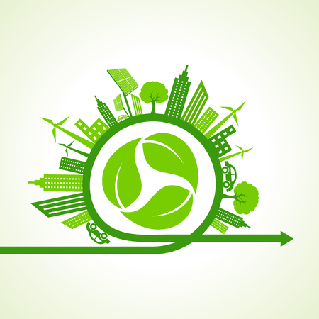 Eco city concept with recycle icon of leaf stock vectorのイラスト素材