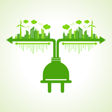 Eco city concept with plug stock vectorのイラスト素材