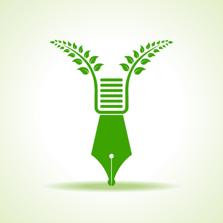 Eco pen with green leaf stock vectorのイラスト素材