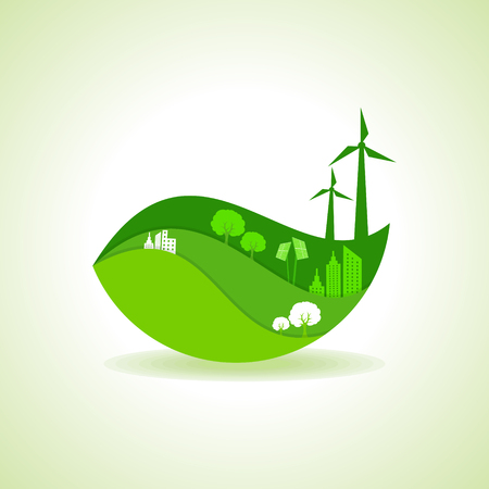 Ecology concept with eco cityscape - vector illustrationのイラスト素材