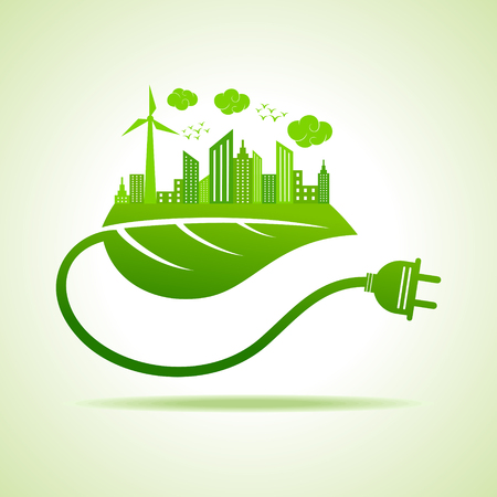 Save Nature and ecology concept with eco cityscape stock vectorのイラスト素材