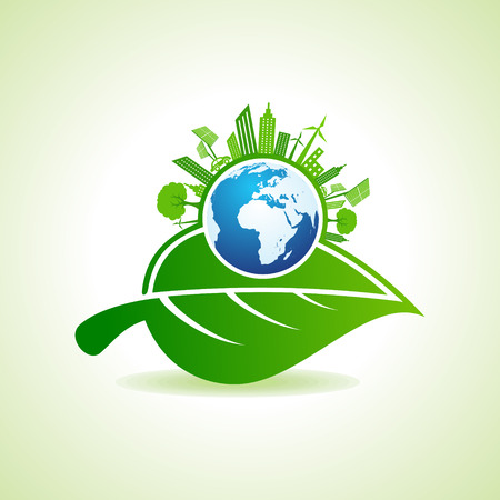 Eco Energy Concept with leaf,cityscape and earth stock vectorのイラスト素材