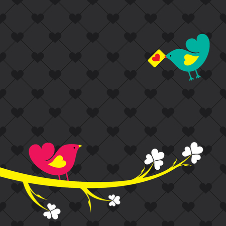 Valentine card with cute birds illustration vectorのイラスト素材