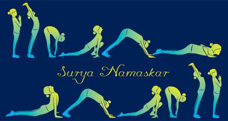 illustration of woman doing SURYA NAMASKAR for International Yoga Dayのイラスト素材