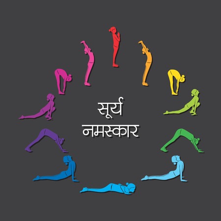 illustration of woman doing SURYA NAMASKAR for International Yoga Dayのイラスト素材