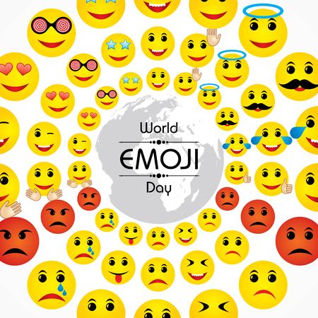 World emoji day greeting card design template with different feelingsのイラスト素材