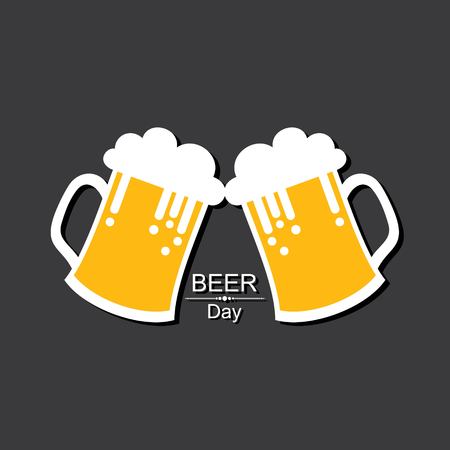 International Beer Day in August with beer mugs conceptual illustration vectorのイラスト素材