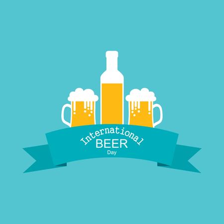 International Beer Day in August with beer mugs conceptual illustration vectorのイラスト素材