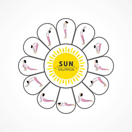 Vector Illustration of International Yoga Day - 21 June , different posesのイラスト素材