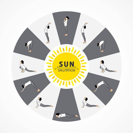 Vector Illustration of International Yoga Day - 21 June , different posesのイラスト素材