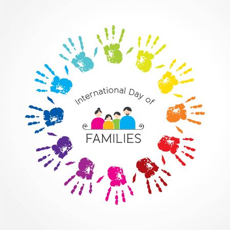 Illustration of International Day of Families. Concept of a family of 4 people - father, mother, son and daughterのイラスト素材