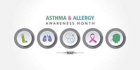 Vector illustration of asthma and allergy awareness month observed each year in May. people may have allergic asthma if they have trouble breathing during allergy season.のイラスト素材