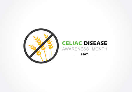 Vector illustration of Celiac Disease Awareness Month in May. It is an immune reaction to eating gluten, a protein found in wheat, barley.のイラスト素材