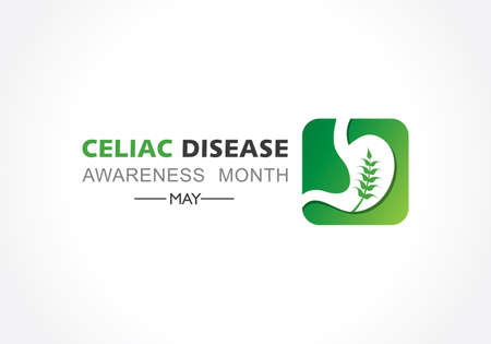 Vector illustration of Celiac Disease Awareness Month in May. It is an immune reaction to eating gluten, a protein found in wheat, barley.のイラスト素材