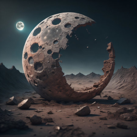 3d illustration of an alien planet with a moon in the backgroundの素材