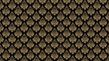 Seamless Golden Floral Black Background Palling Flex Wallpaperの写真素材