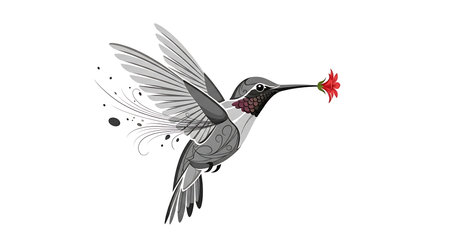 Hummingbird with a flower in its beak. Vector illustration.の素材
