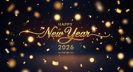Happy New Year 2020 greeting card with golden confetti. Vector illustrationの素材