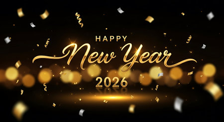 Happy New Year 2020 background with golden confetti. Vector illustration.の素材