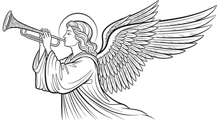 angel with trumpet.Vector illustration ready for vinyl cutting. Vinyl-ready.の素材