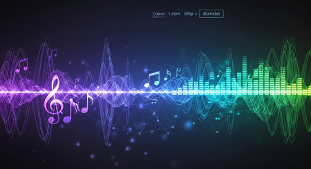 Music background. Equalizer and musical notes. Sound wave. Vector illustrationの素材