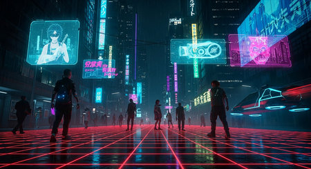 3D rendering of business people walking in the city at night.の素材