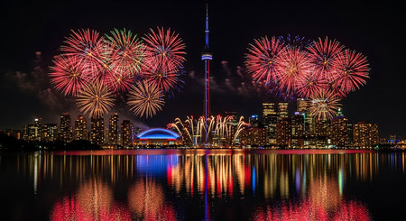 Beautiful firework display for celebrate new year and merry christmasの素材