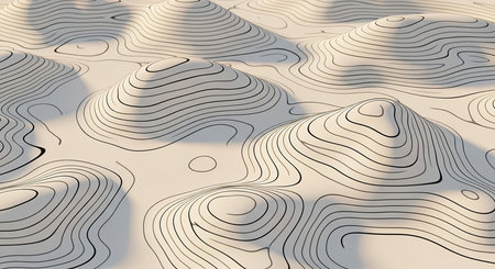 Abstract 3d rendering of wavy surface. Topographic map. Futuristic background with wavy lines.の素材