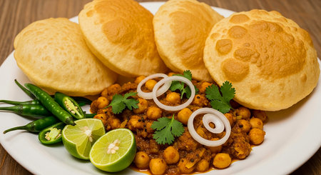 Chickpea masala or chana masala served in a plate with naan breadの素材