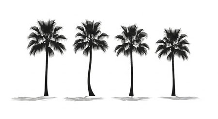 silhouette of palm trees on a white background. 3d renderingの素材