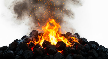 Burning coals on a white background. Burning coals.の素材