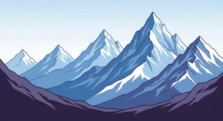 Mountains in the blue sky. Vector illustration of the mountains.の素材