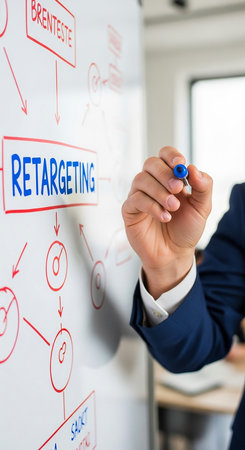 Businessman writing on a white board with a marker about Retractingの素材