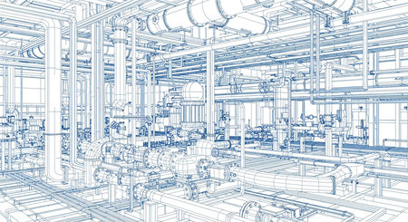 sketch of interior of industrial power plant, 3d illustrationの素材