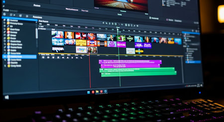 Computer monitor with video and photo editing software. Video editing program.の素材