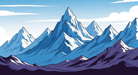 Mountains in the blue sky. Vector illustration of a mountain range.の素材