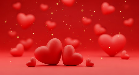 Valentines day background with red hearts. 3D rendering.の素材