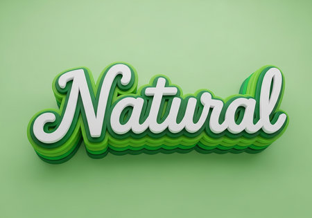 The word natural in a stylized 3d font with green and white colorsの素材