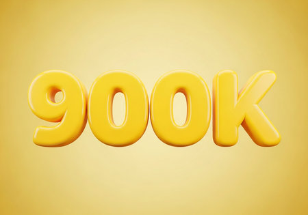 Bright yellow 3d number 900k on a yellow backgroundの素材