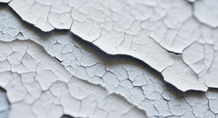 Close up of peeling light blue paint with a cracked textureの素材