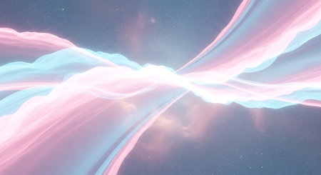 Abstract background with blue and pink waves. Wallpaper. 3d illustrationの素材
