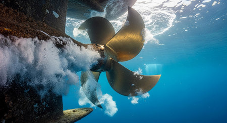 Propeller of a ship in the deep blue sea with wavesの素材