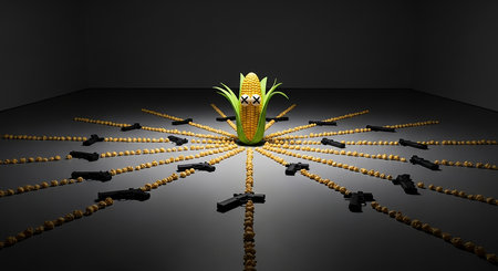 corn on the cob in the middle of the maze - 3d illustrationの素材