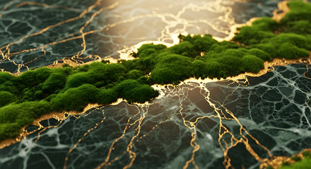 Green moss growing on the surface of the earth. 3d renderの素材