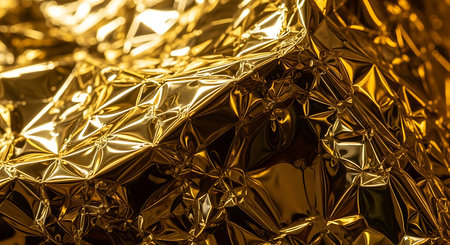 Shiny foil texture background. Abstract background of crumpled golden foil.の素材