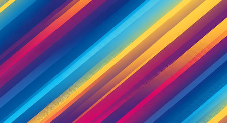 Vibrant diagonal stripes of rainbow colors with subtle textureの素材