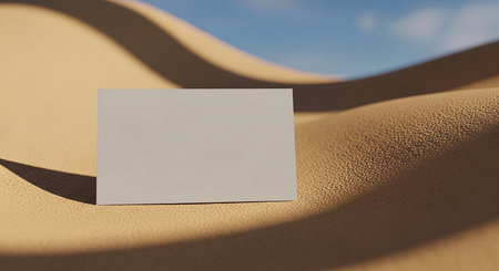 White business card on sand dunes. 3d rendering mock upの素材