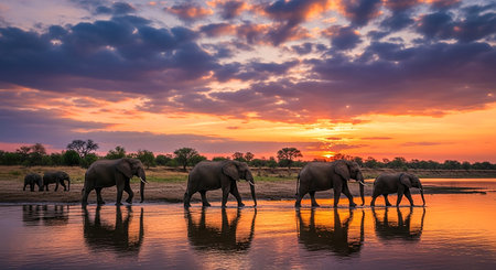 Elephants in Chobe National Park, Botswana, Africaの素材